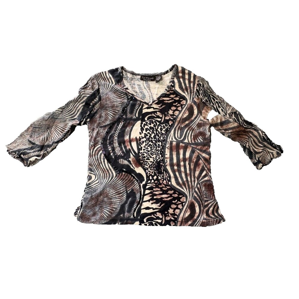 LE Mieux Studio Top Womens Small Sheer Sleeves Long Sleeve
